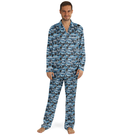 Men's Satin Blue Sky Aircraft Mechanic Pajamas - AOP