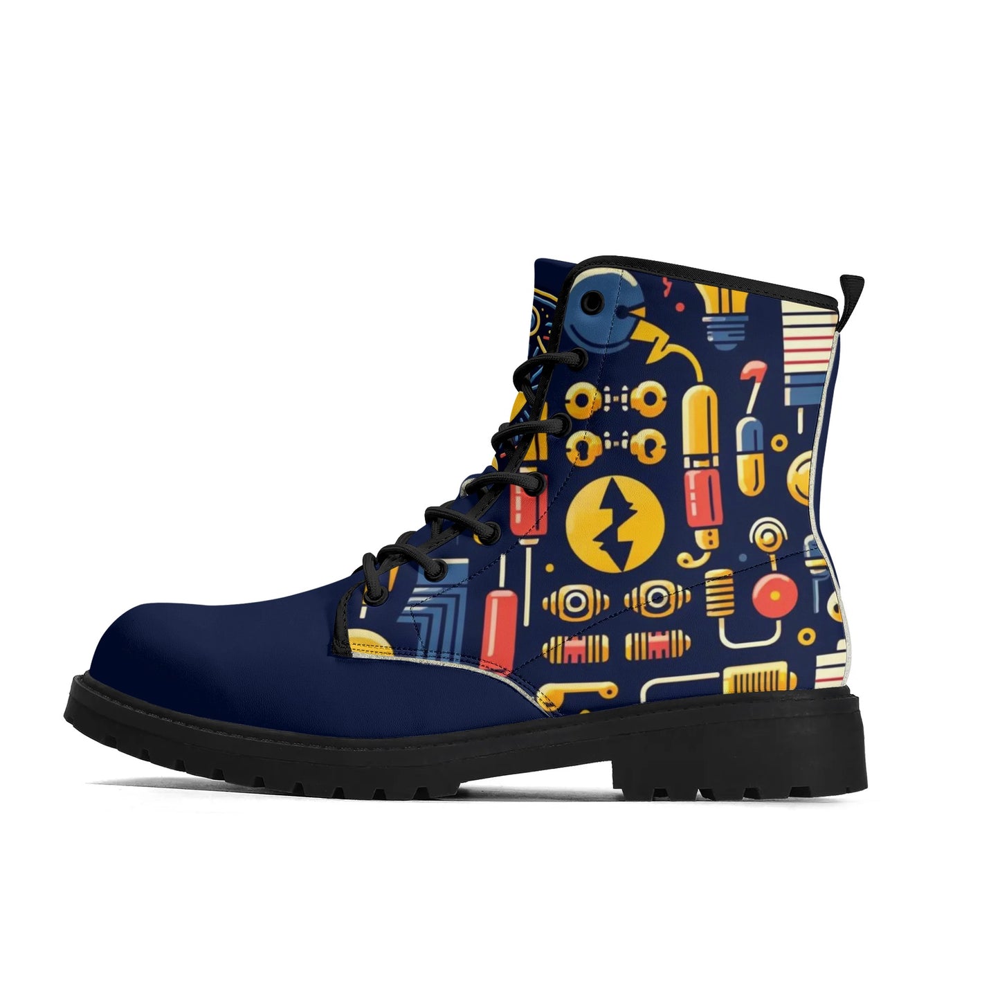 All-Season Eco-Friendly Custom Printed Shoes - Durable, Waterproof Footwear - Electricians Upgraded Black Outsole Leather Boots