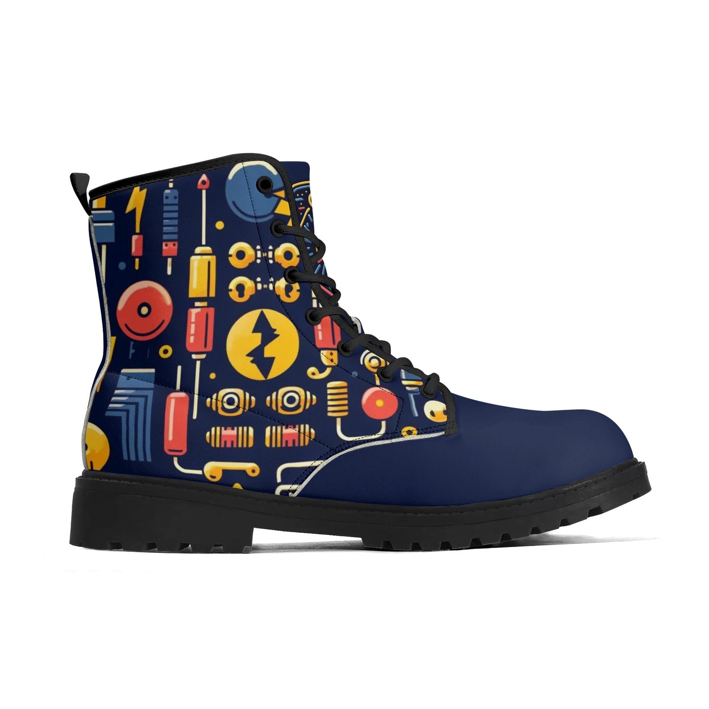 All-Season Eco-Friendly Custom Printed Shoes - Durable, Waterproof Footwear - Electricians Upgraded Black Outsole Leather Boots