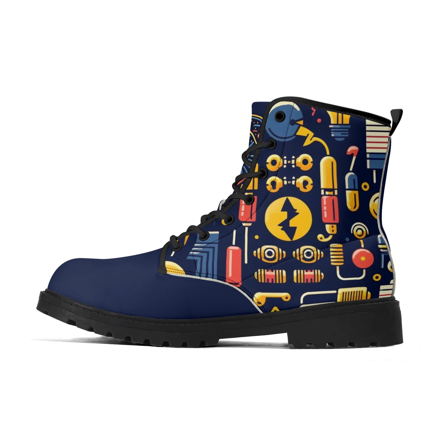 All-Season Eco-Friendly Custom Printed Shoes - Durable, Waterproof Footwear - Electricians Upgraded Black Outsole Leather Boots