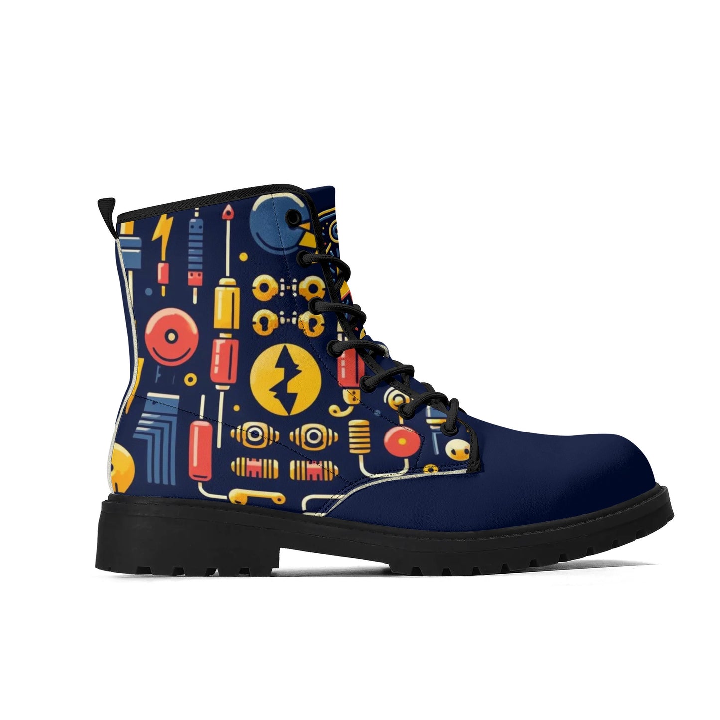 All-Season Eco-Friendly Custom Printed Shoes - Durable, Waterproof Footwear - Electricians Upgraded Black Outsole Leather Boots