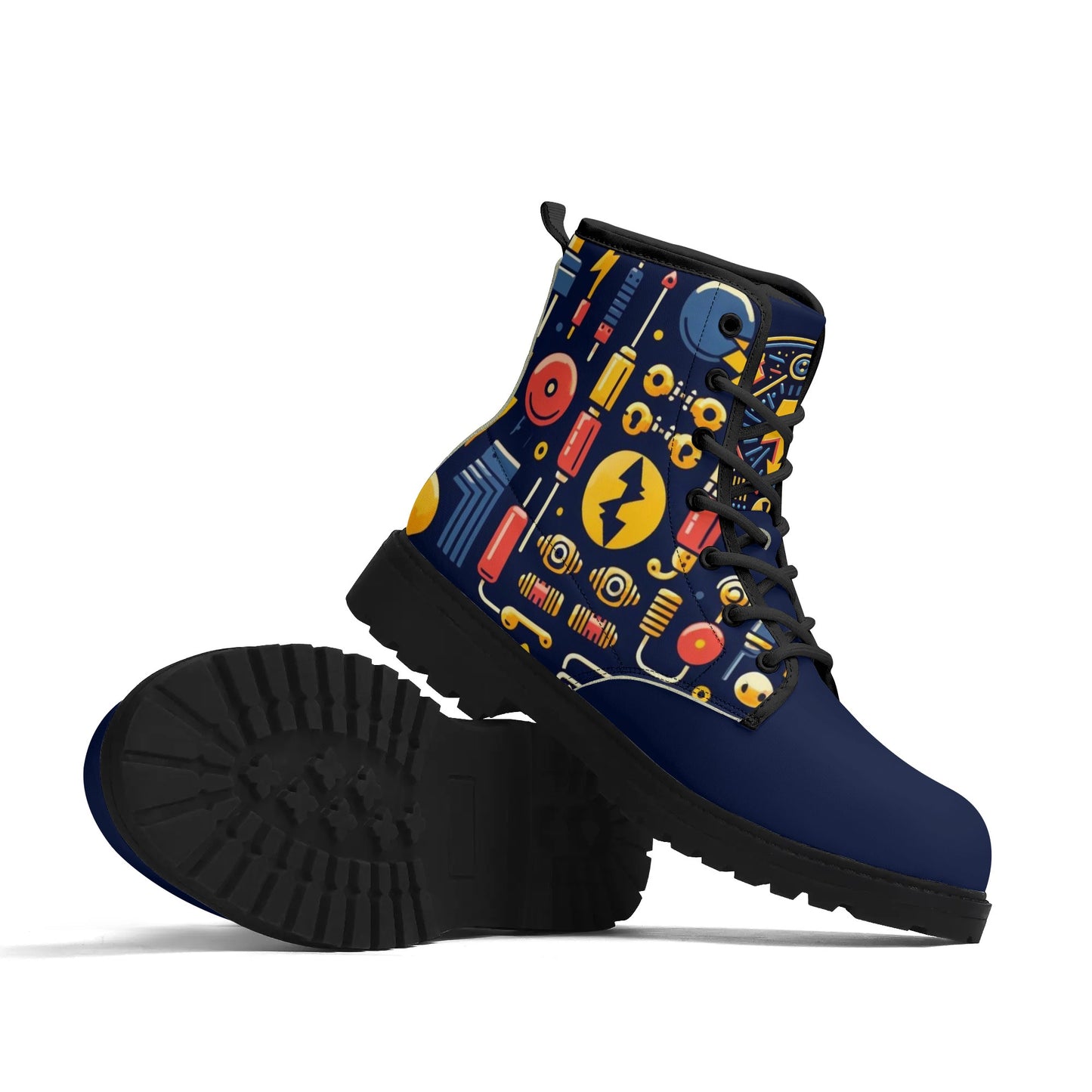 All-Season Eco-Friendly Custom Printed Shoes - Durable, Waterproof Footwear - Electricians Upgraded Black Outsole Leather Boots