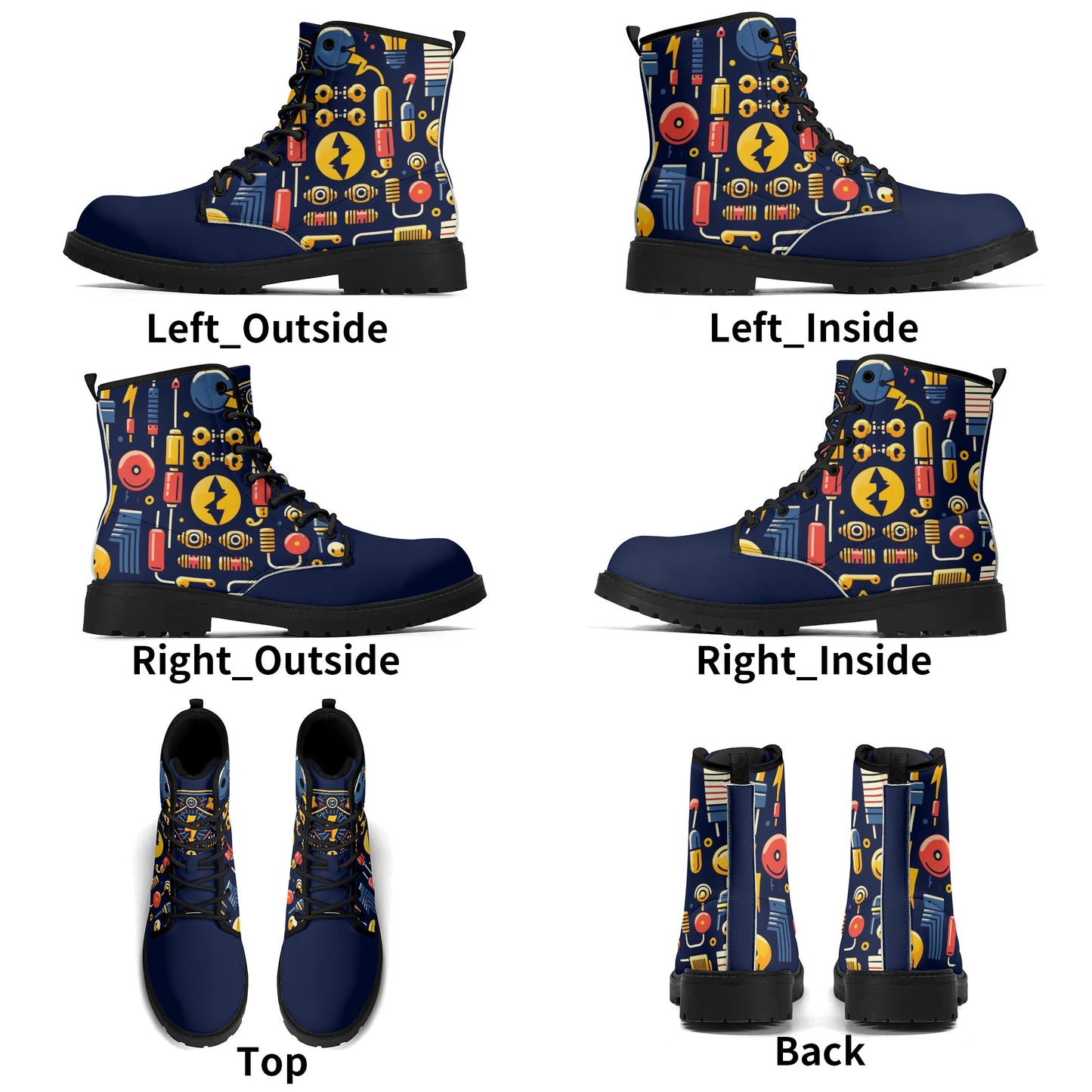 All-Season Eco-Friendly Custom Printed Shoes - Durable, Waterproof Footwear - Electricians Upgraded Black Outsole Leather Boots