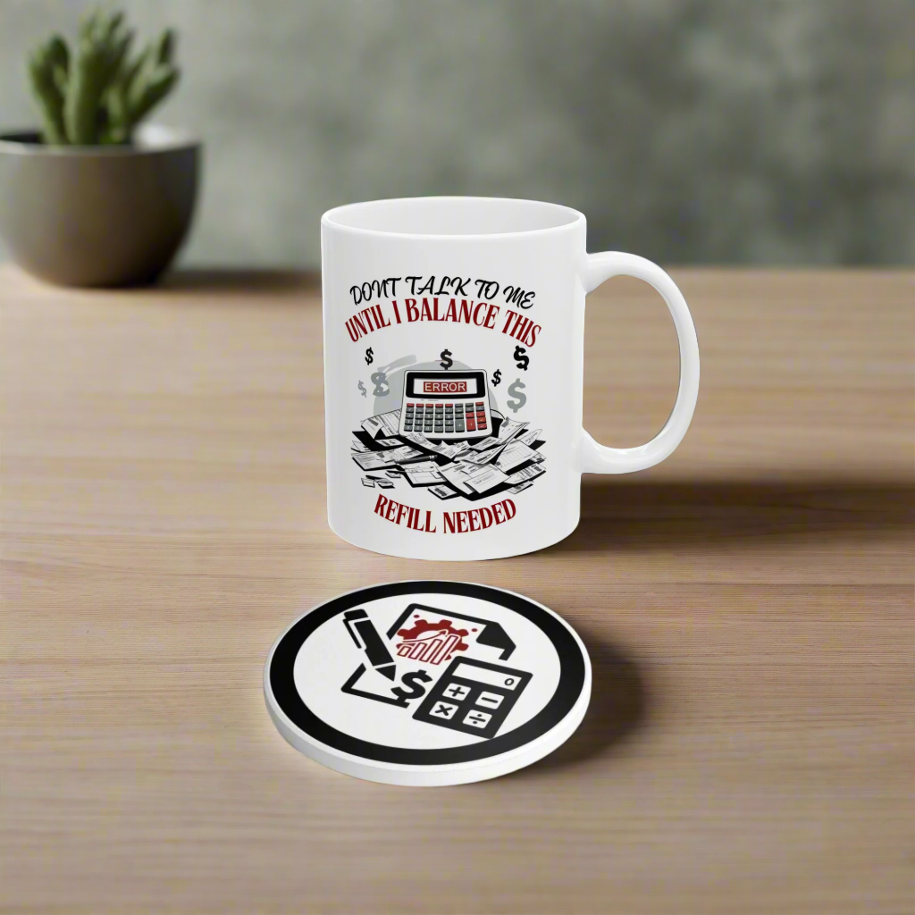 Themed Ceramic Coaster Set Gift for Accountant, Accounting Office Decor Essentials.