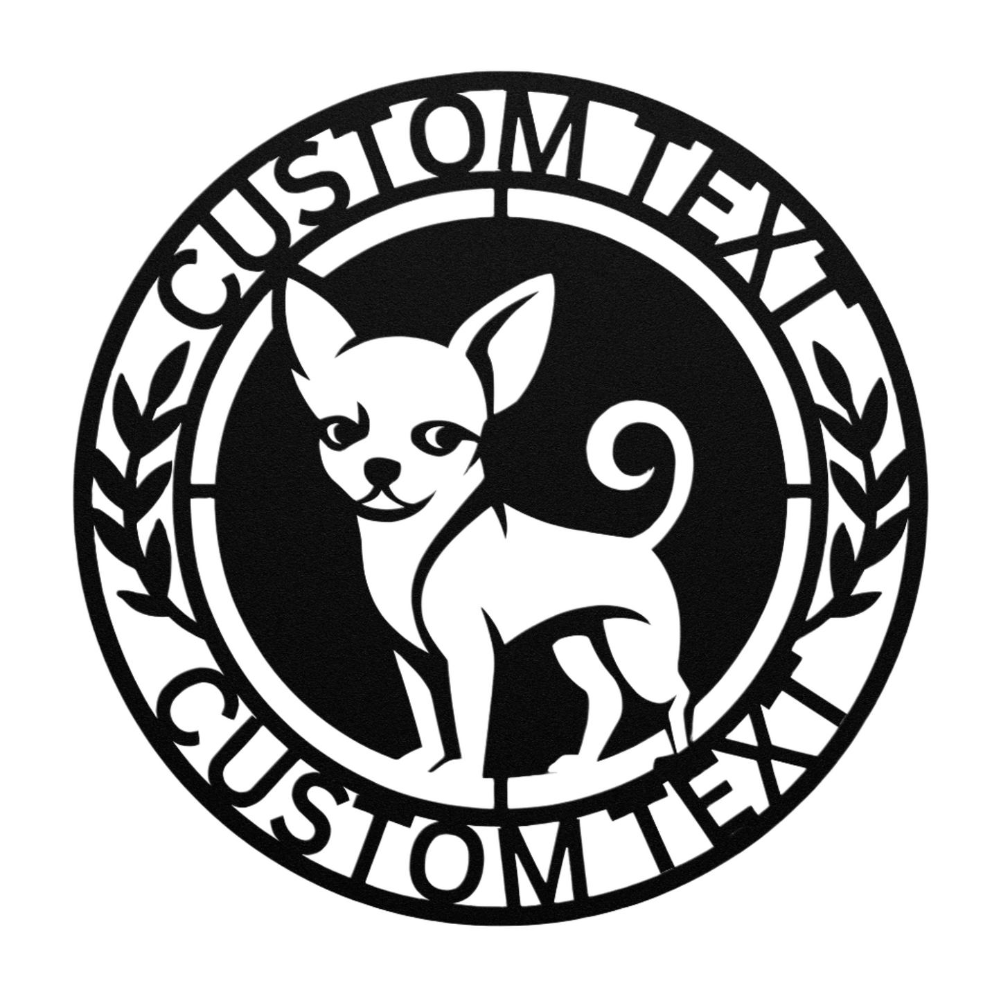 Chihuahua custom metal wall sign in 5 colors & 6 sizes. Made from durable 18-gauge steel, perfect for indoor or outdoor decor. Stylish, weather-resistant charm.