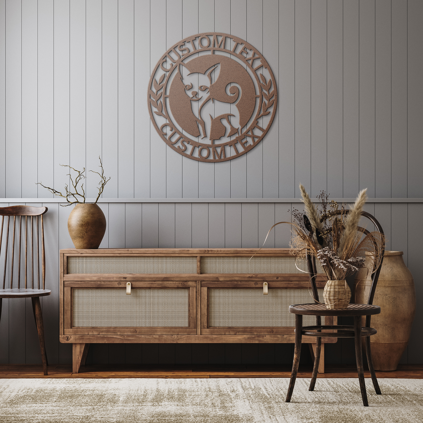 Chihuahua custom metal wall sign in 5 colors & 6 sizes. Made from durable 18-gauge steel, perfect for indoor or outdoor decor. Stylish, weather-resistant charm.
