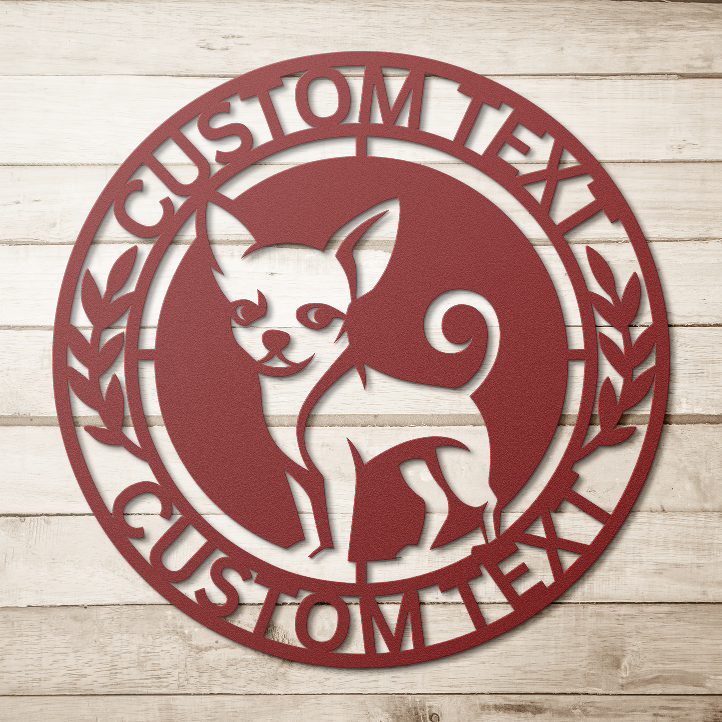 Chihuahua custom metal wall sign in 5 colors & 6 sizes. Made from durable 18-gauge steel, perfect for indoor or outdoor decor. Stylish, weather-resistant charm.