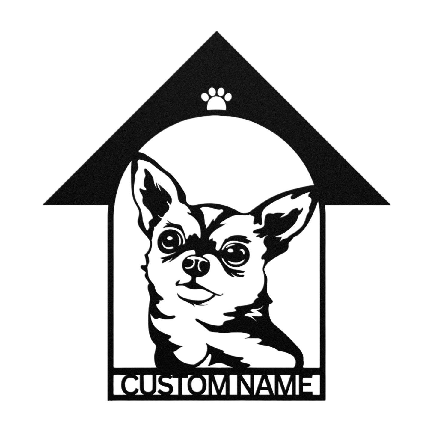Chihuahua custom metal wall sign in 5 colors & 6 sizes. Made from durable 18-gauge steel, perfect for indoor or outdoor decor. Stylish, weather-resistant charm.