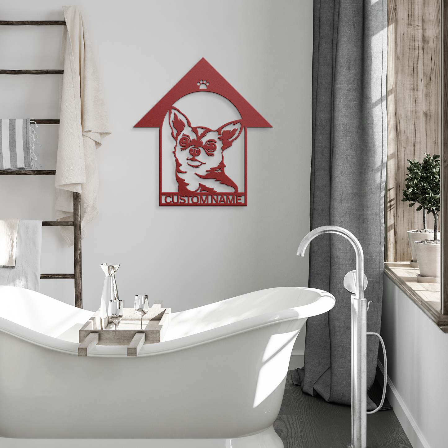 Chihuahua custom metal wall sign in 5 colors & 6 sizes. Made from durable 18-gauge steel, perfect for indoor or outdoor decor. Stylish, weather-resistant charm.