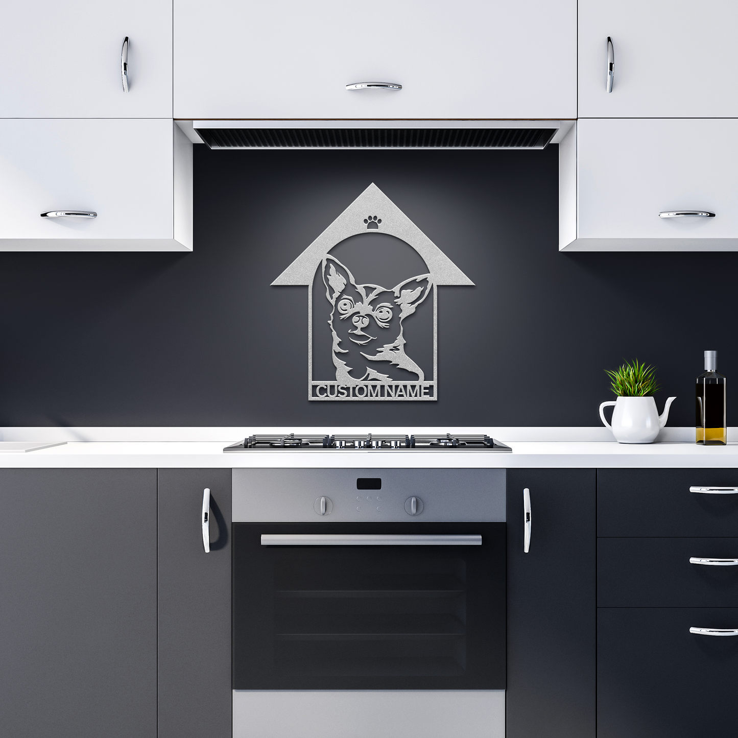Chihuahua custom metal wall sign in 5 colors & 6 sizes. Made from durable 18-gauge steel, perfect for indoor or outdoor decor. Stylish, weather-resistant charm.