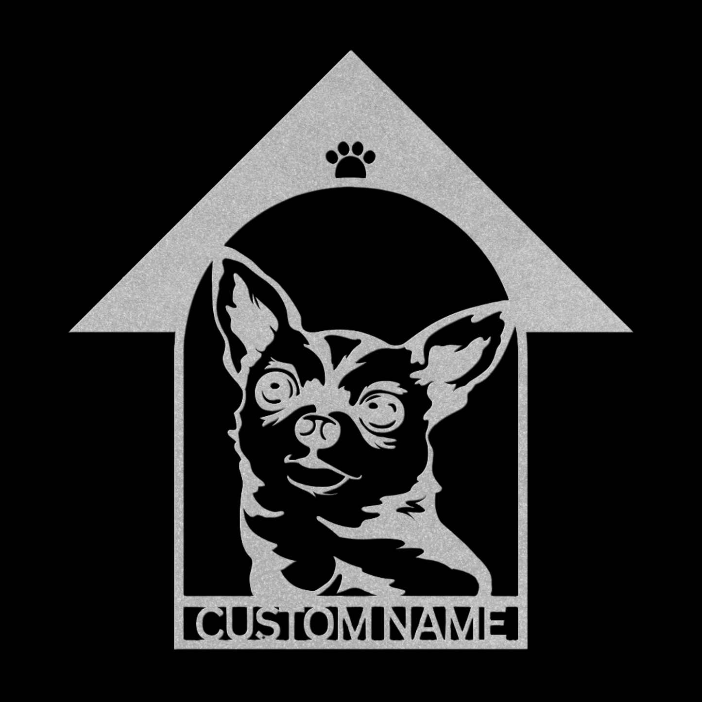 Chihuahua custom metal wall sign in 5 colors & 6 sizes. Made from durable 18-gauge steel, perfect for indoor or outdoor decor. Stylish, weather-resistant charm.