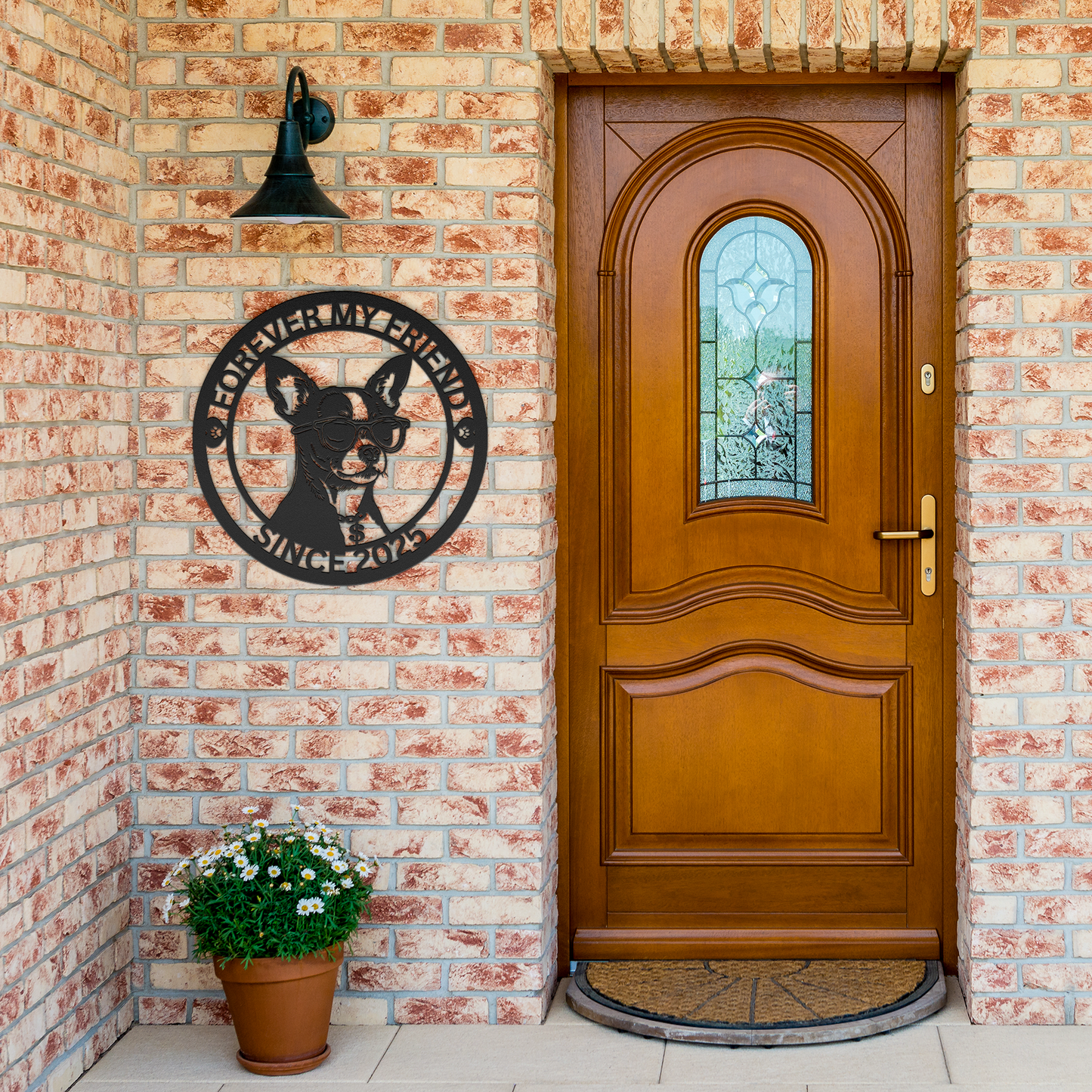 Custom_Metal_Chihuahua_Wall_Art_-_Person_Black_Brick_Entrance_Mockup.png