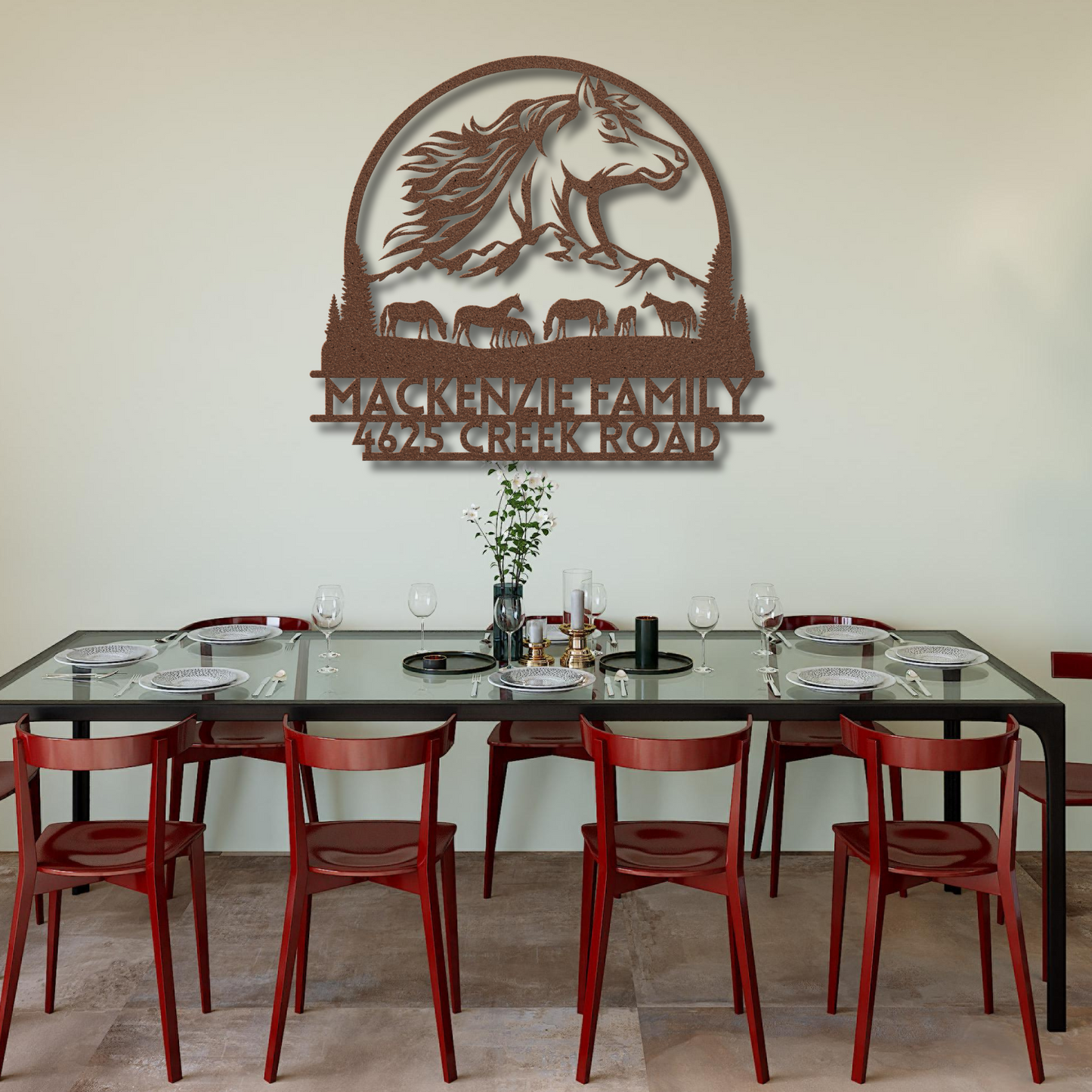 Personalized Metal Horse Wall Art - Rustic Farmhouse Decor, Handcrafted Horse Sculpture in copper Colorsand Sizes