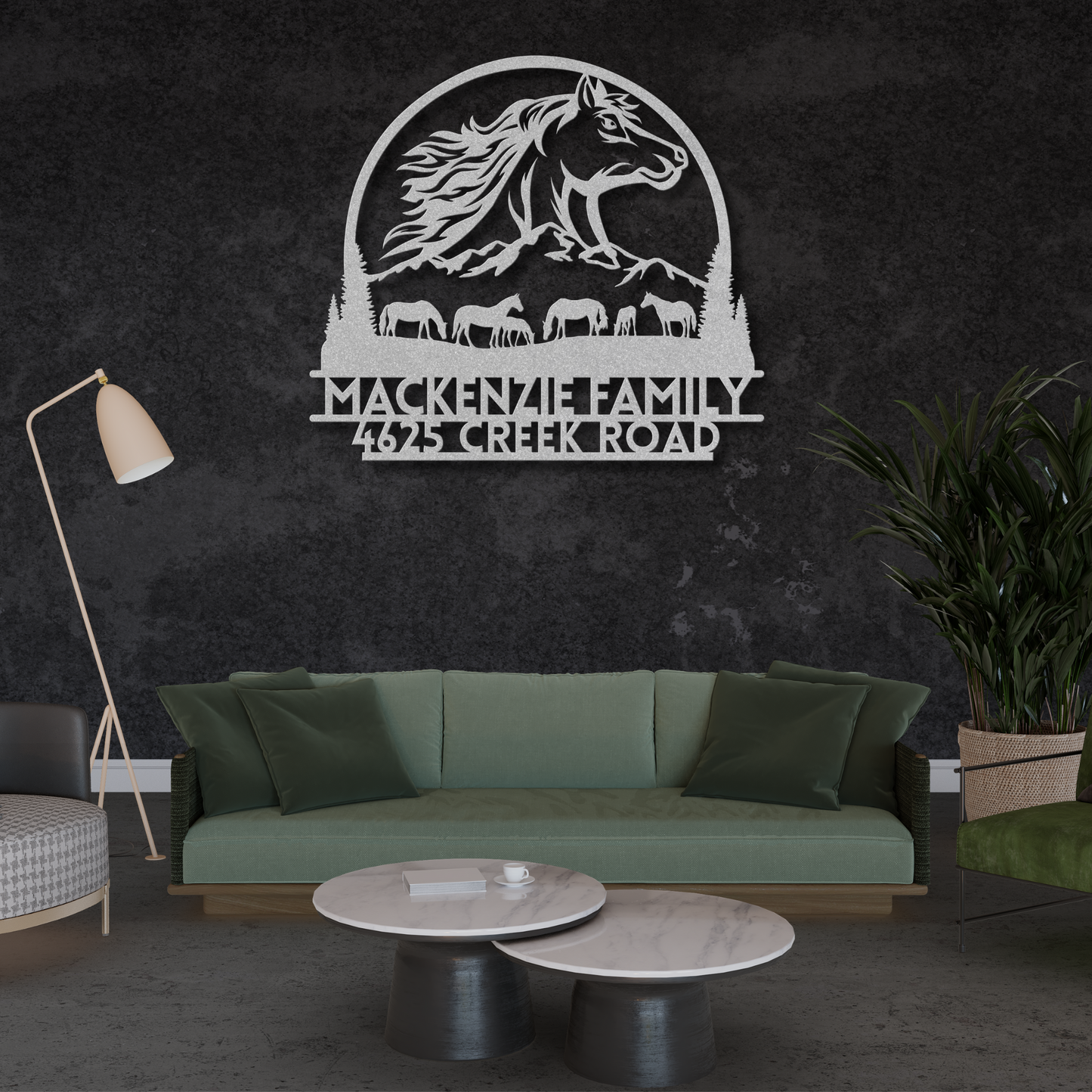 Personalized Metal Horse Wall Art - Rustic Farmhouse Decor, Handcrafted Horse Sculpture in silver Color and Sizes