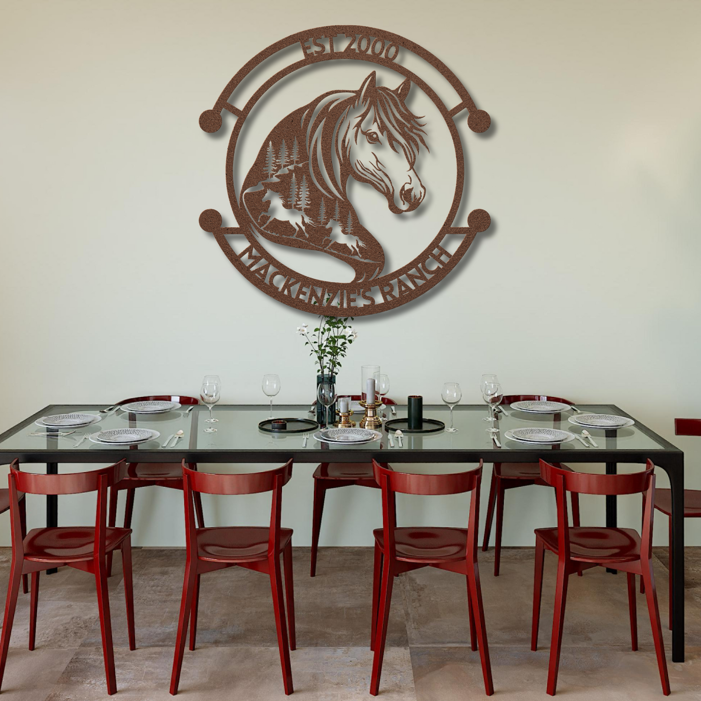 Custom Metal Horse Wall Art - Family Name Sign with House Numbers, Stylish Farmhouse Decor