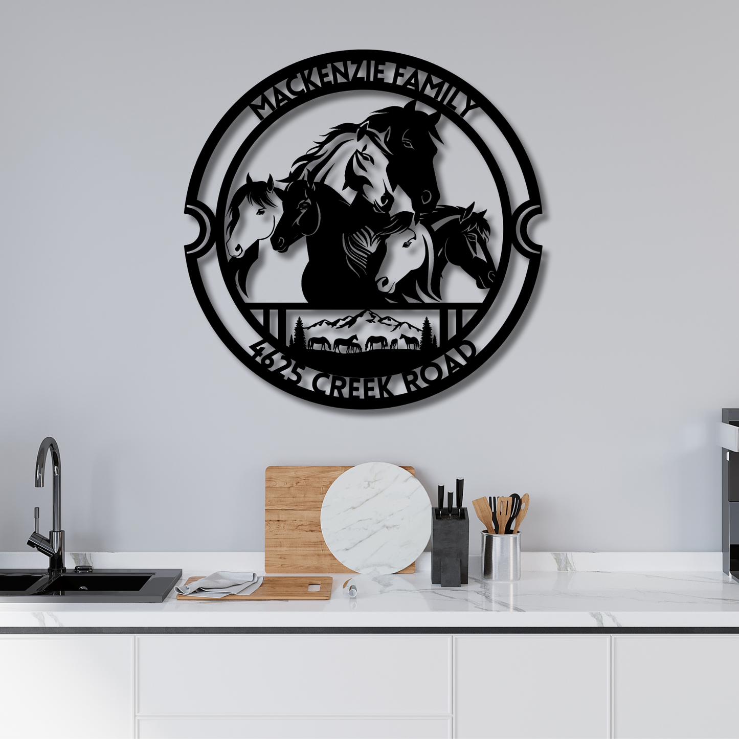 Custom Metal Hobby Horse Wall Art - Family Name & House Number Sign, Farmhouse Decor