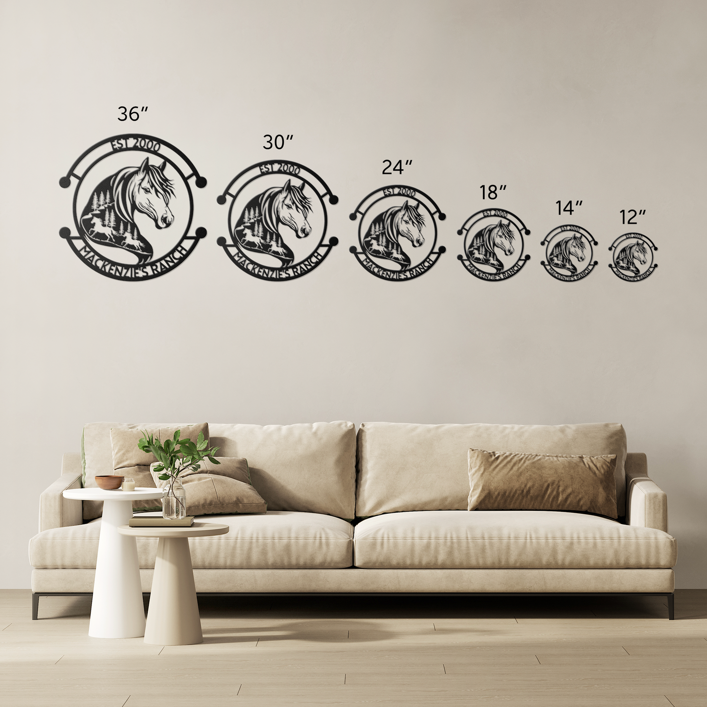 Custom Metal Horse Wall Art - Family Name Sign with House Numbers, Stylish Farmhouse Decor