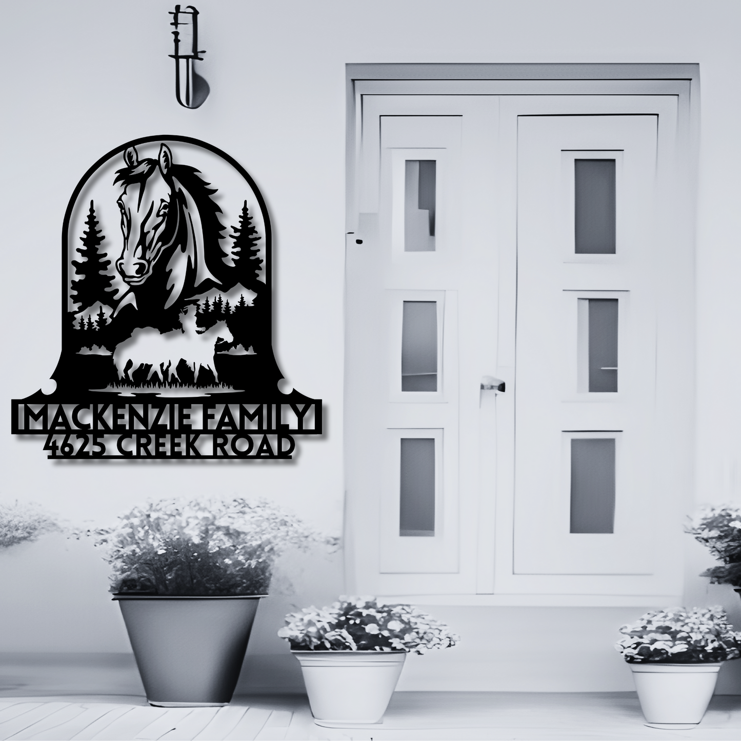 Custom Metal Hobby Horse Wall Art - Personalized Family Name & House Number Sign, Farmhouse Decor