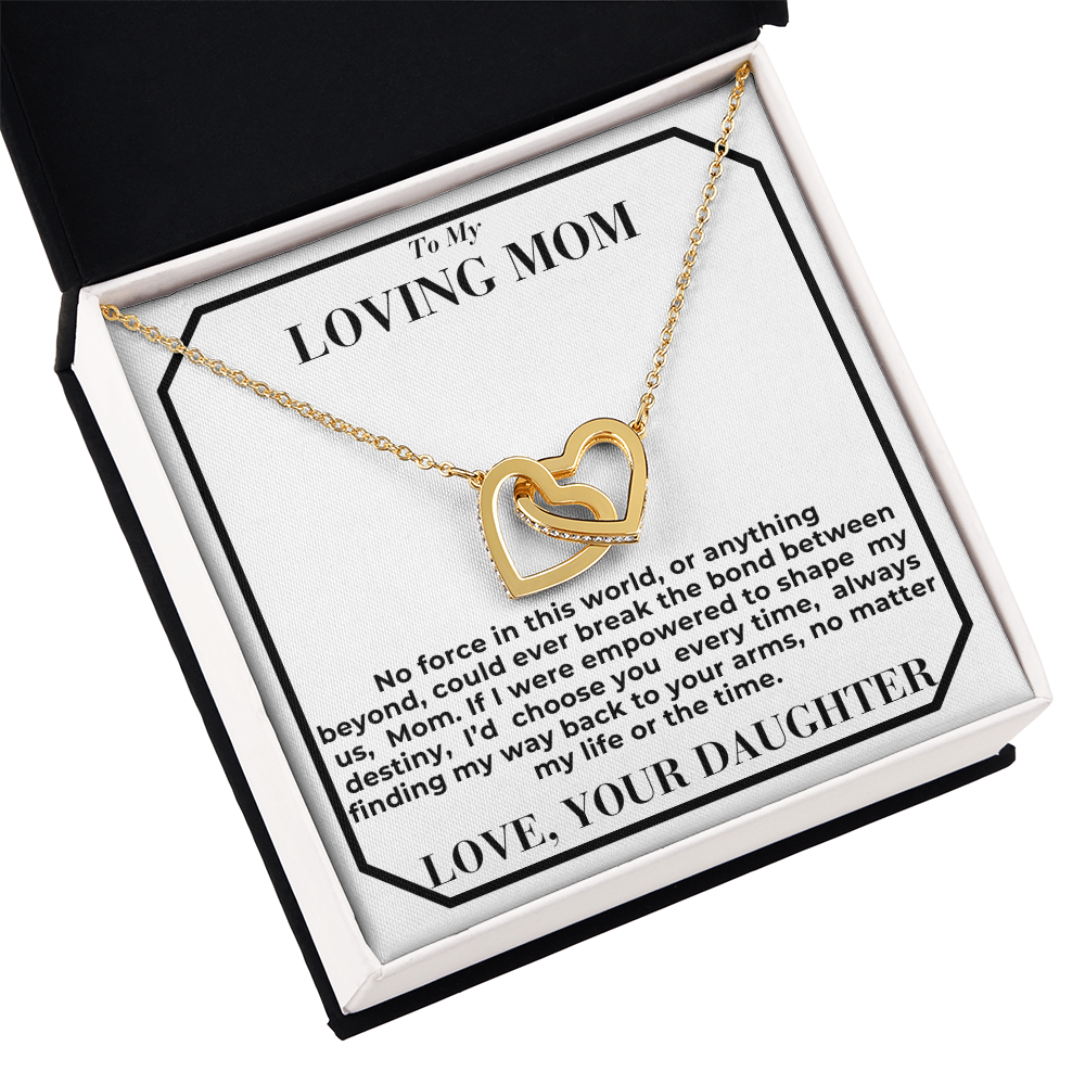 To Mom - break the bond - Interlocking Hearts Necklace - From Daughter