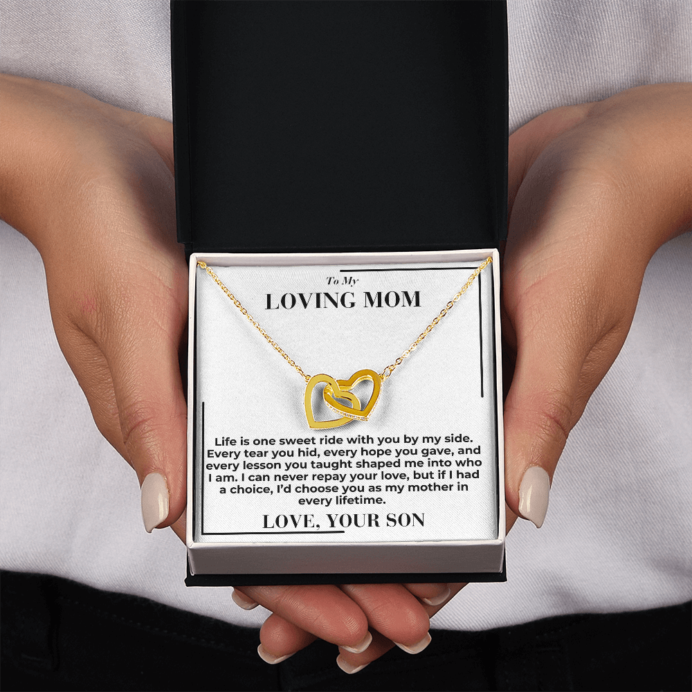To My Mom - Life Is Sweet Ride - Interlocking Hearts Necklace - From My Son