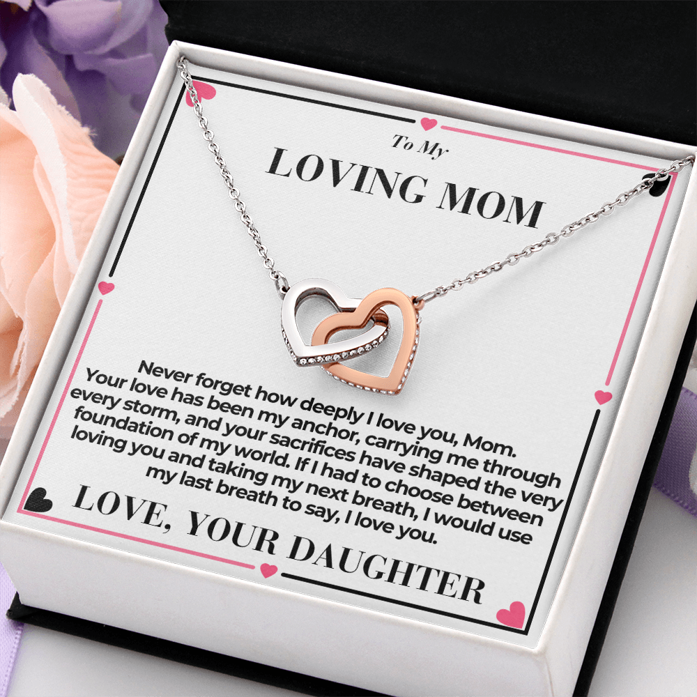 T o Mom - You Are My Anchor - Interlocking Hearts Necklace - From Daughter