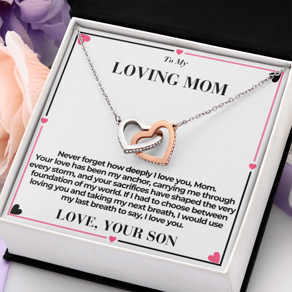T o Mom - You Are My Anchor - Interlocking Hearts Necklace - From Son
