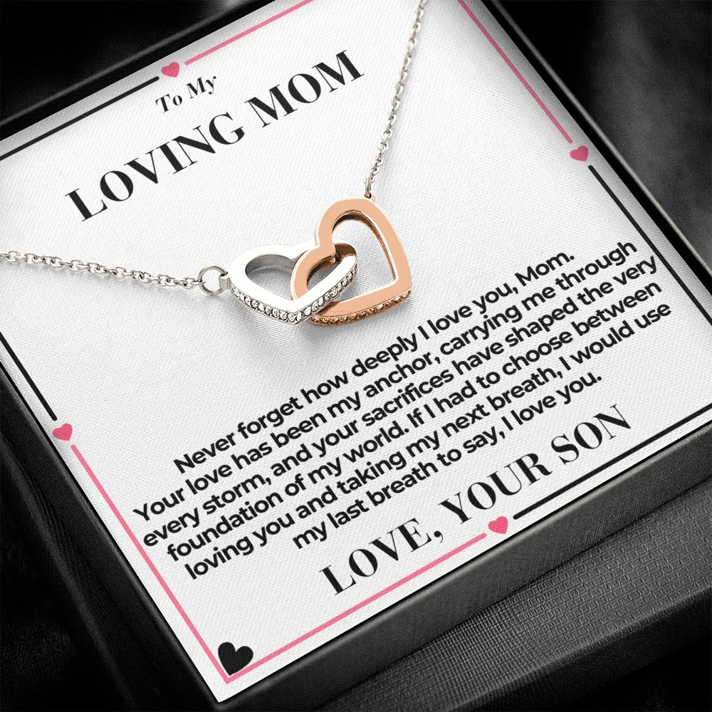 T o Mom - You Are My Anchor - Interlocking Hearts Necklace - From Son