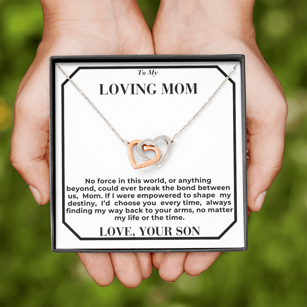 To Mom - break the bond - Interlocking Hearts Necklace - From Son