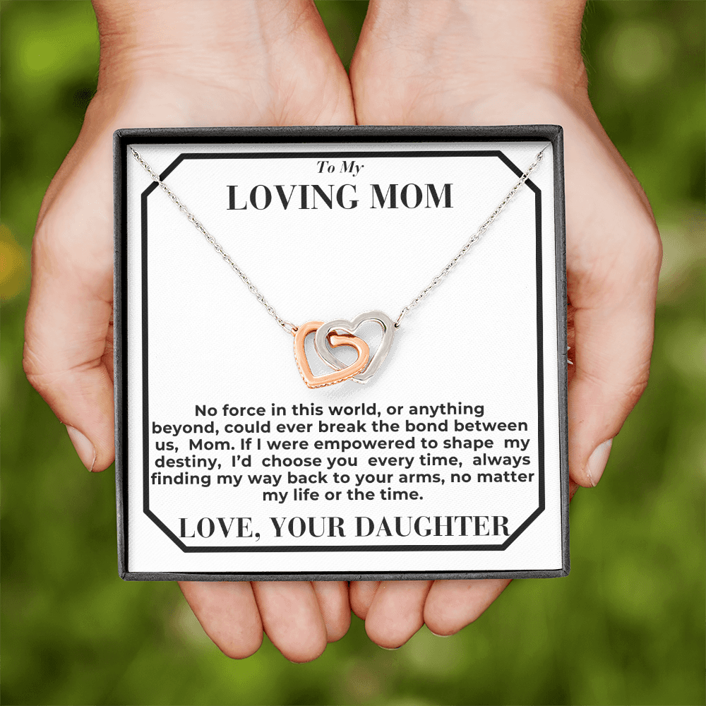 To Mom - break the bond - Interlocking Hearts Necklace - From Daughter