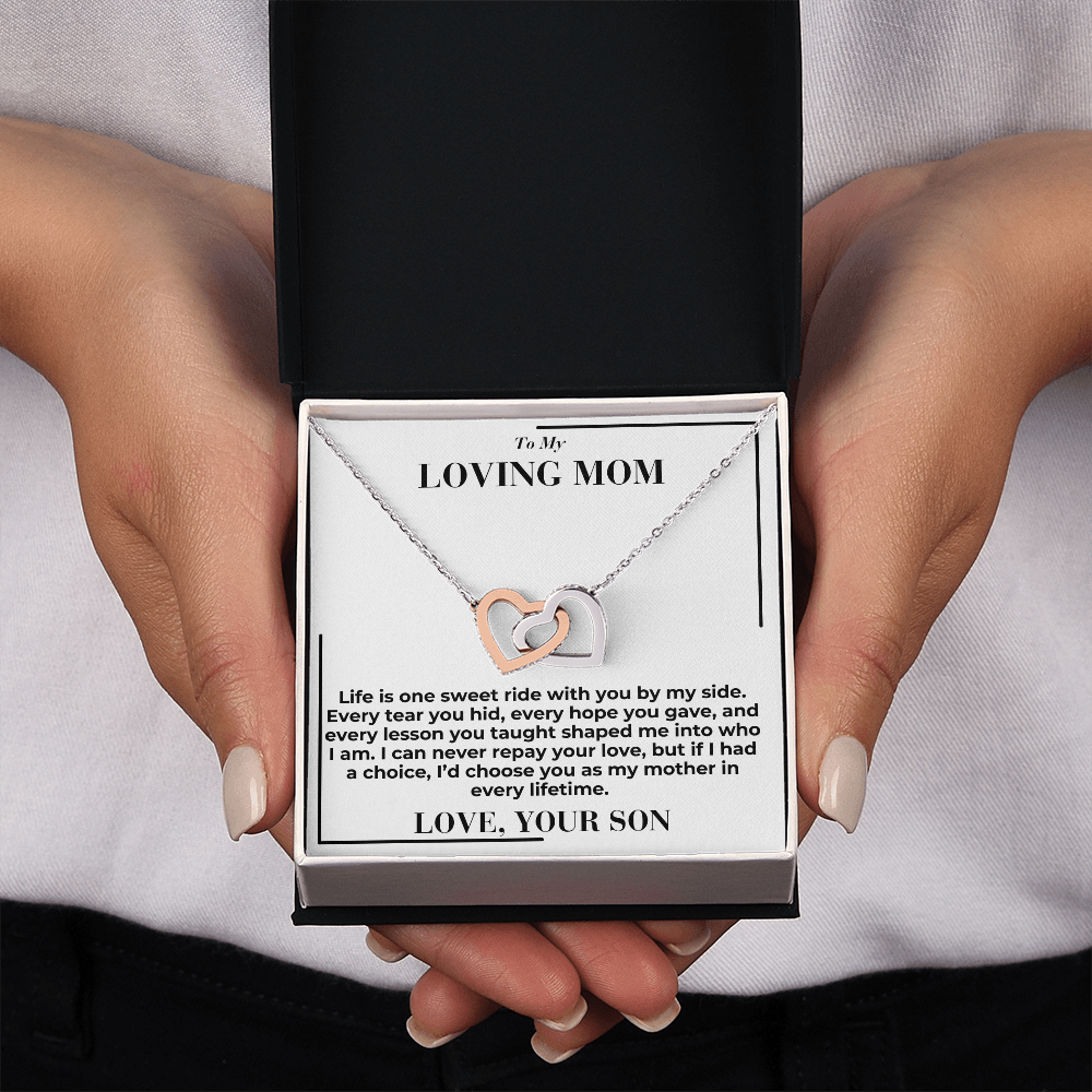 To My Mom - Life Is Sweet Ride - Interlocking Hearts Necklace - From My Son