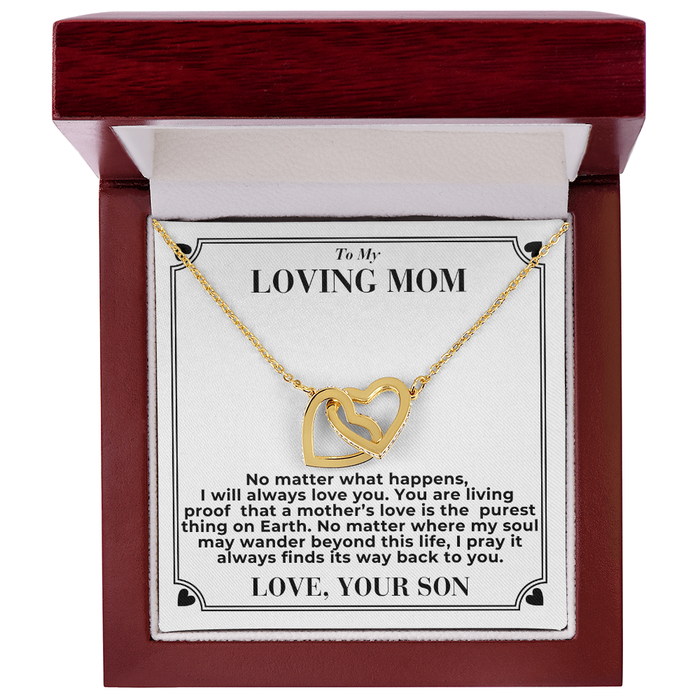 To Mom - No Matter What Happens, - Interlocking Hearts Necklace - From Son