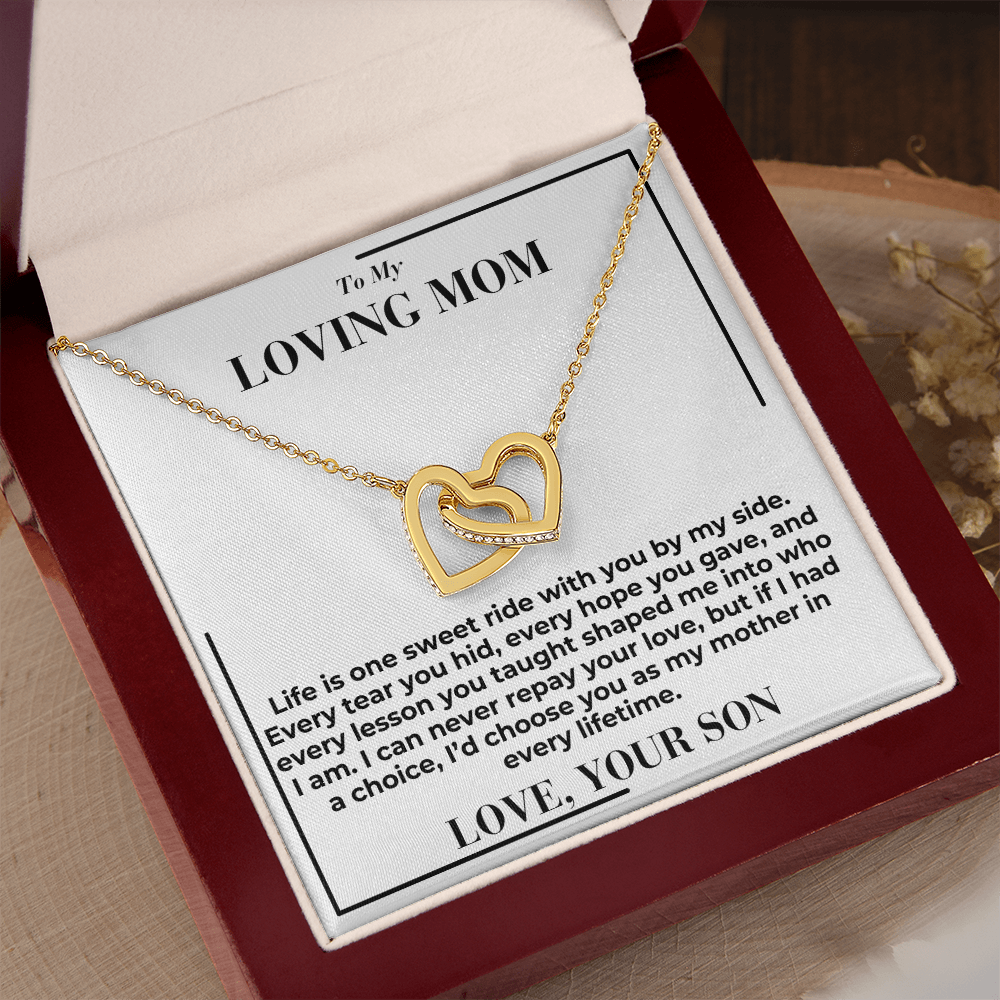 To My Mom - Life Is Sweet Ride - Interlocking Hearts Necklace - From My Son