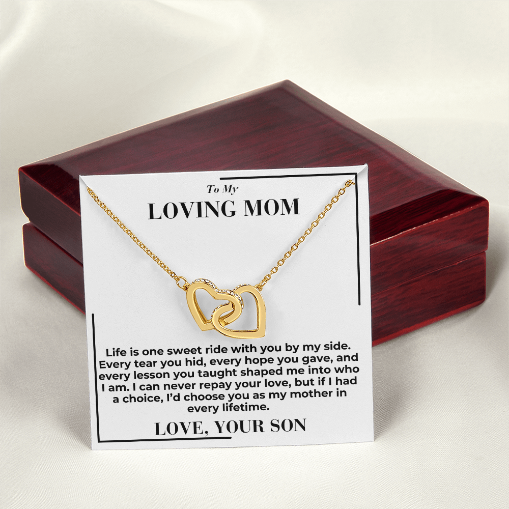 To My Mom - Life Is Sweet Ride - Interlocking Hearts Necklace - From My Son