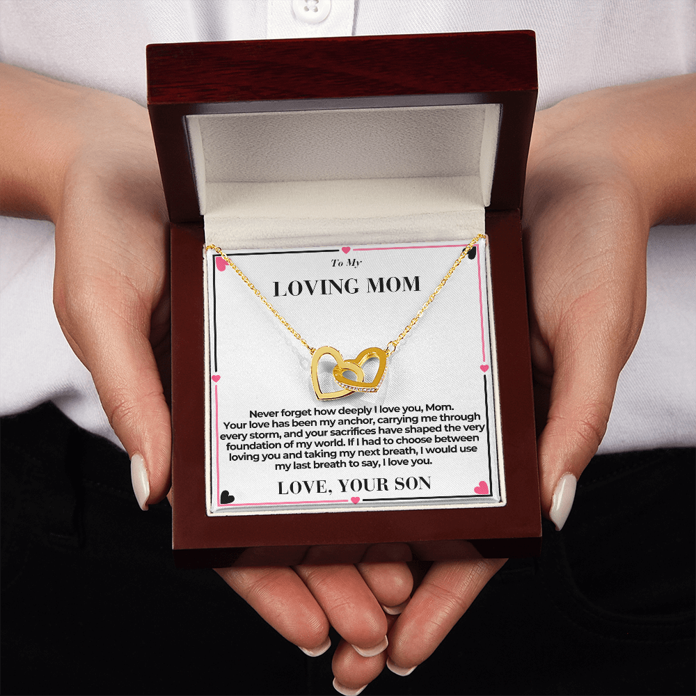 T o Mom - You Are My Anchor - Interlocking Hearts Necklace - From Son