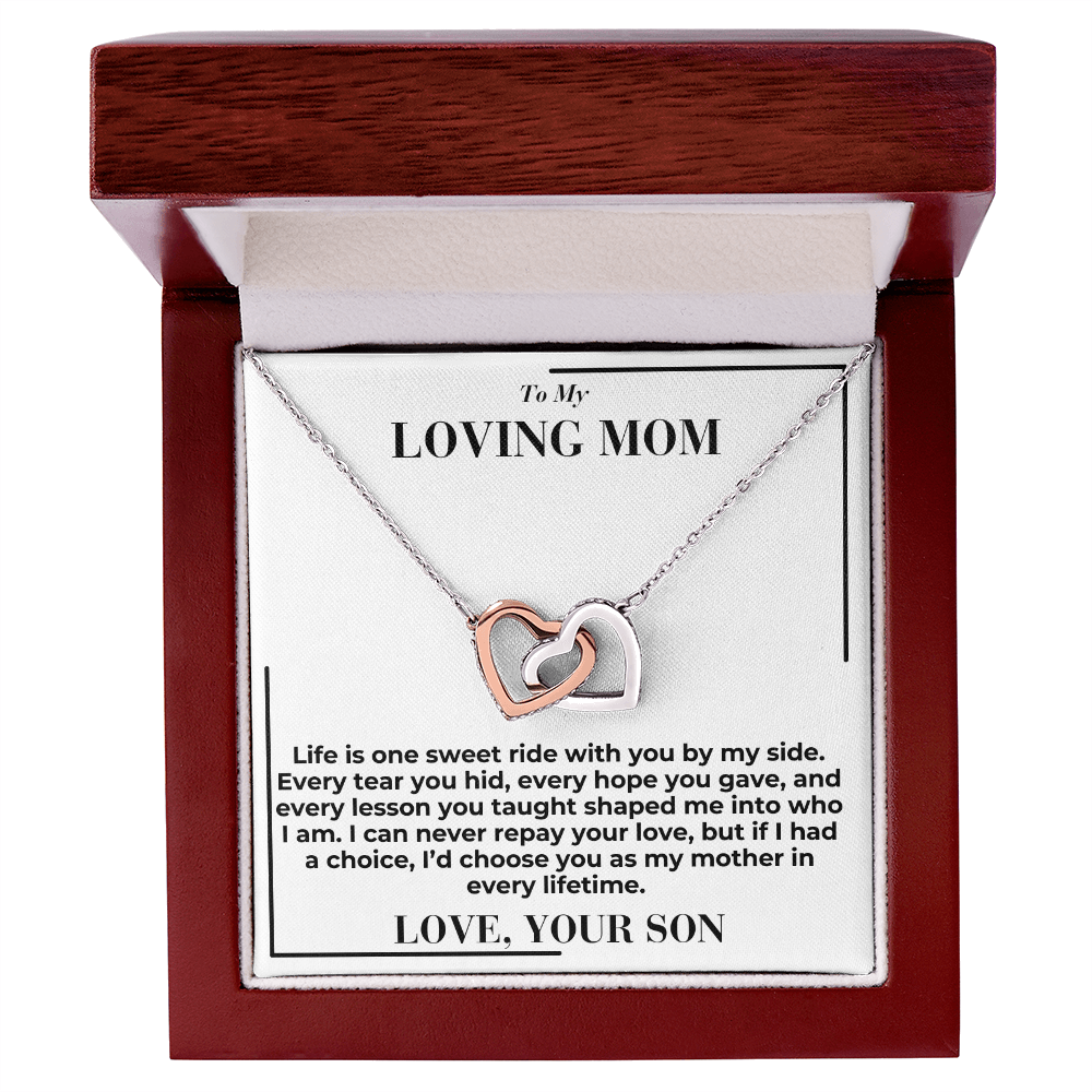 To My Mom - Life Is Sweet Ride - Interlocking Hearts Necklace - From My Son