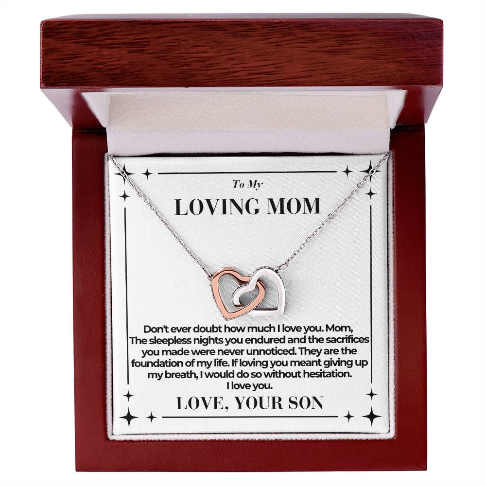 To Mom - Don't ever doubt - Interlocking Hearts Necklace - From Son