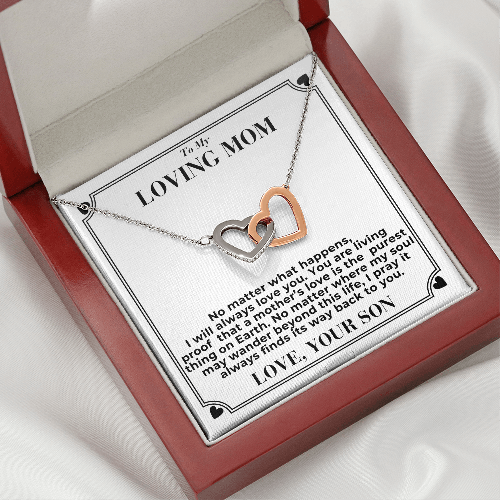 To Mom - No Matter What Happens, - Interlocking Hearts Necklace - From Son