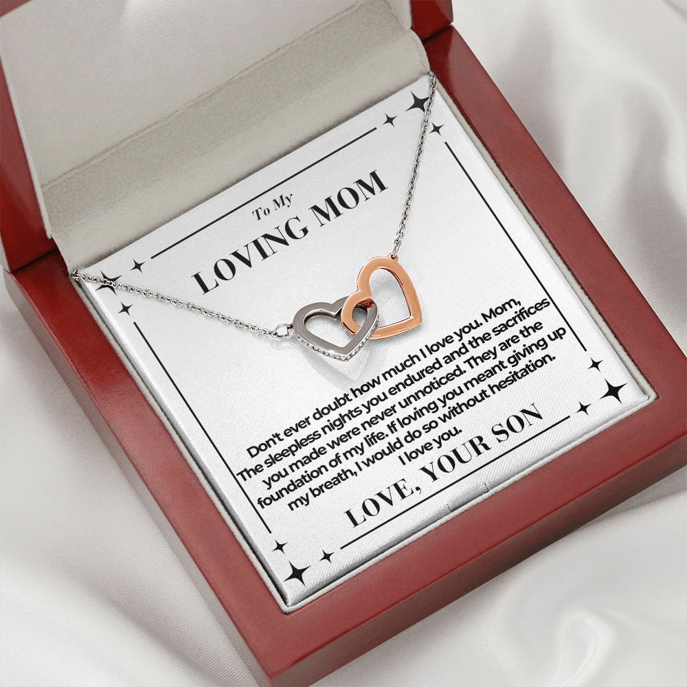 To Mom - Don't ever doubt - Interlocking Hearts Necklace - From Son