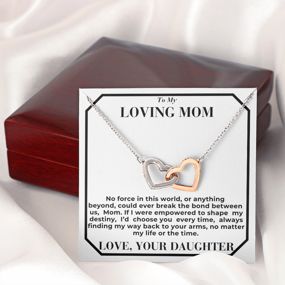 To Mom - break the bond - Interlocking Hearts Necklace - From Daughter