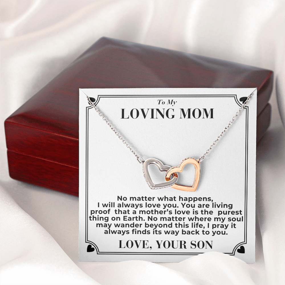 To Mom - No Matter What Happens, - Interlocking Hearts Necklace - From Son