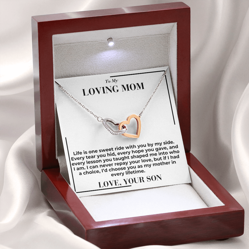 To My Mom - Life Is Sweet Ride - Interlocking Hearts Necklace - From My Son