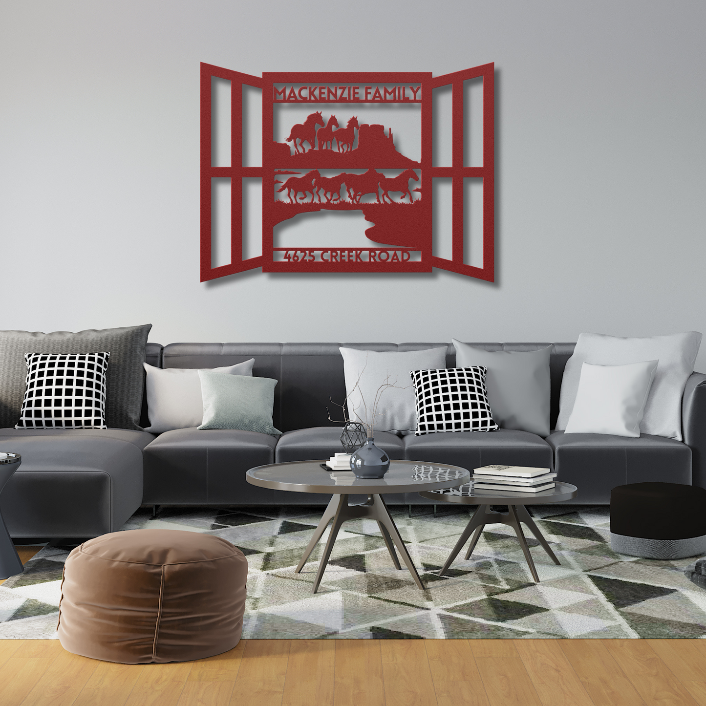 Custom Metal Hobby Horse Wall Art - Personalized Family Name & House Number Sign, Farmhouse Decor