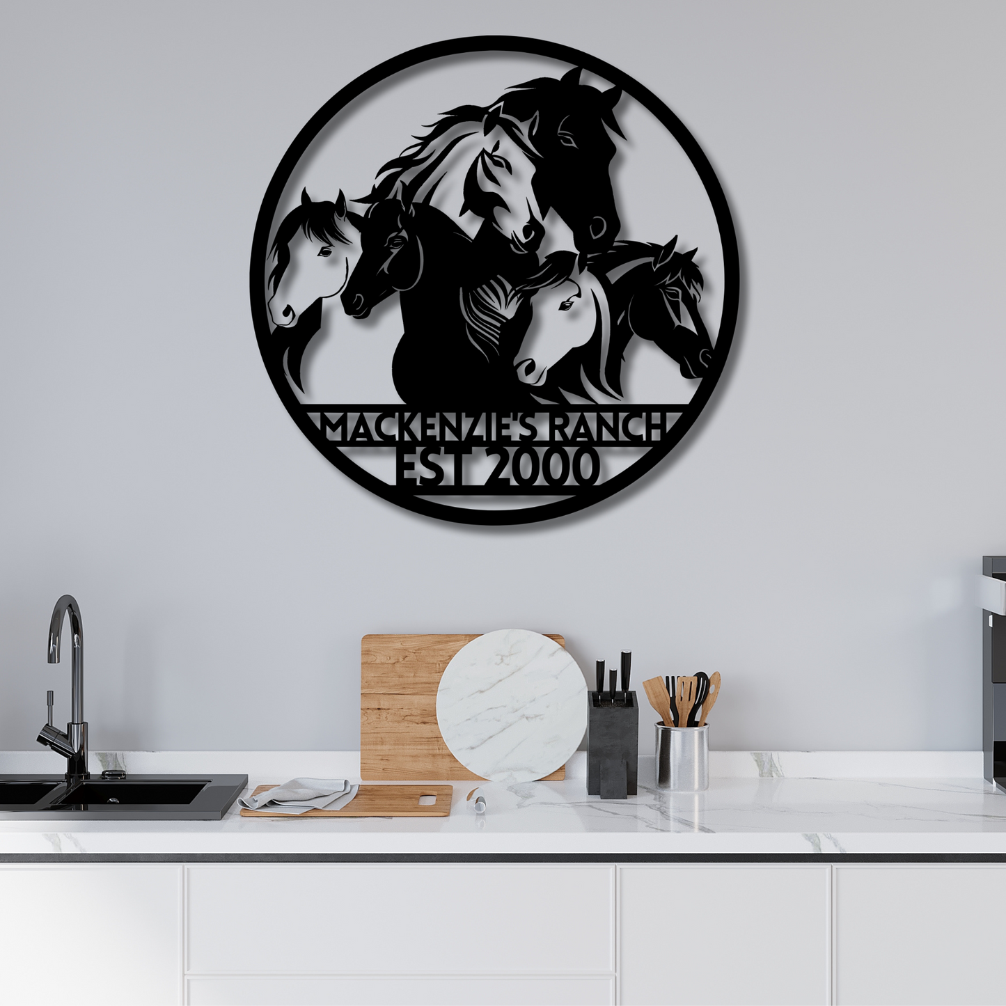 Custom Metal Hobby Horse Wall Art - Personalized Family Name and House Number Sign, Farmhouse Decor