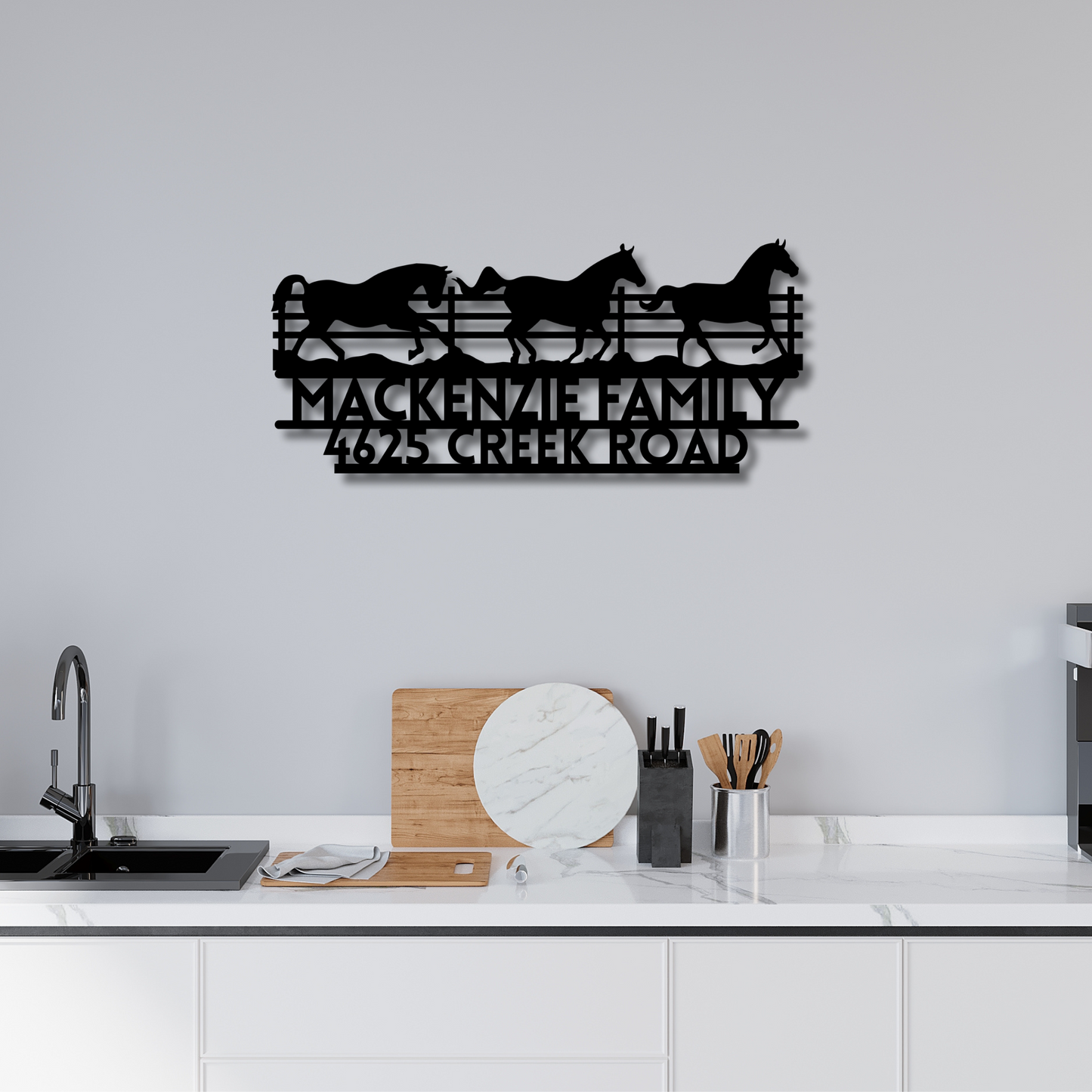 Custom Metal Horse Wall Art & Family Name Sign - Farmhouse Decor with House Numbers