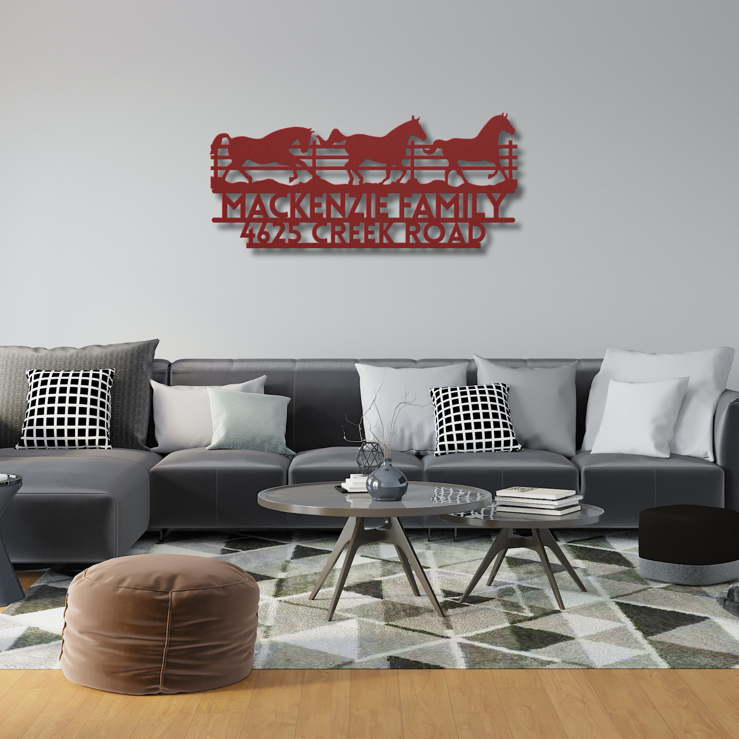 Custom Metal Horse Wall Art & Family Name Sign - Farmhouse Decor with House Numbers