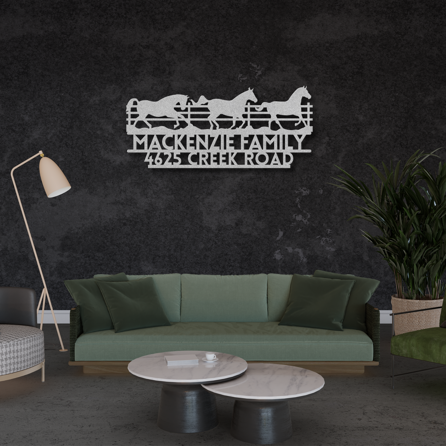 Custom Metal Horse Wall Art & Family Name Sign - Farmhouse Decor with House Numbers