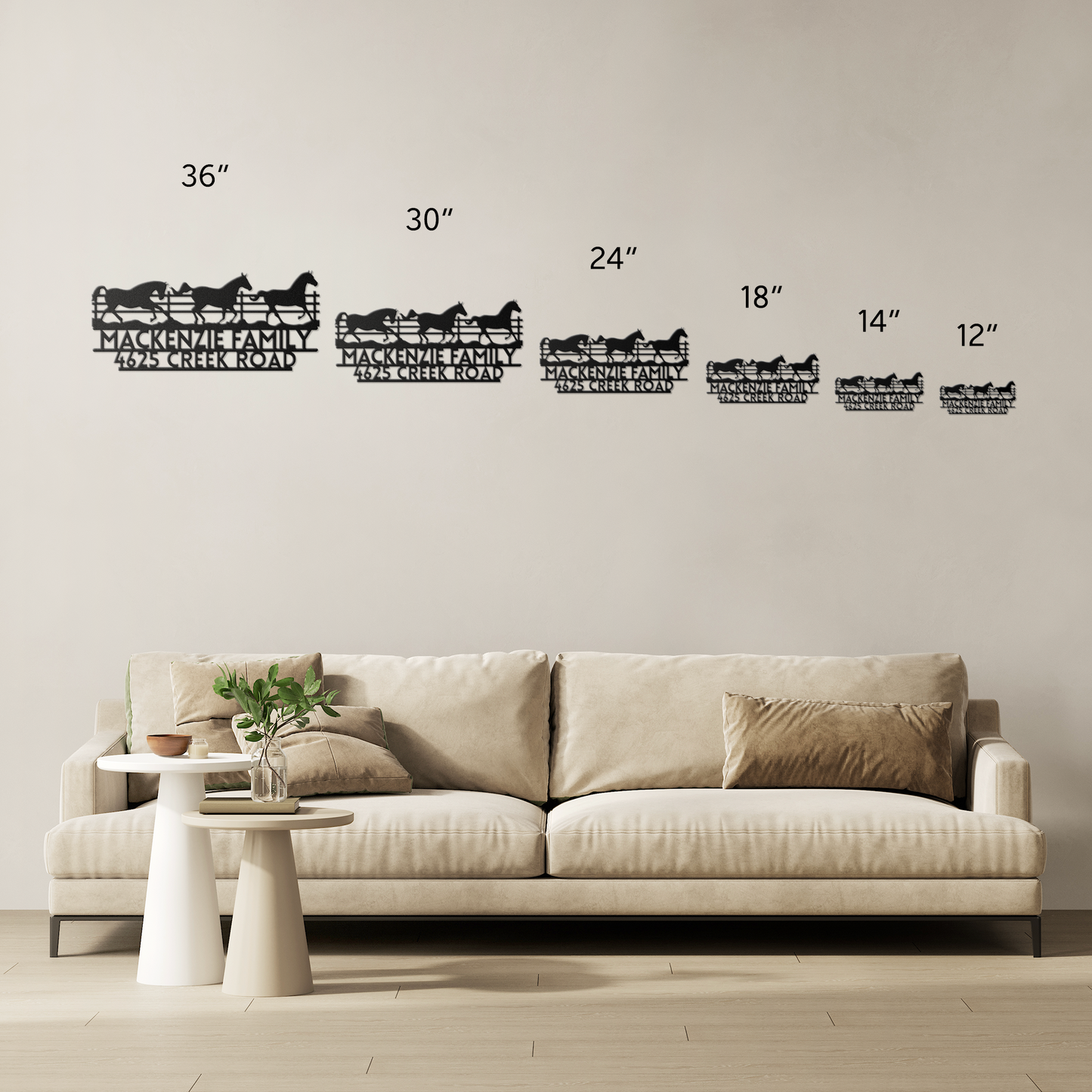 Custom Metal Horse Wall Art & Family Name Sign - Farmhouse Decor with House Numbers