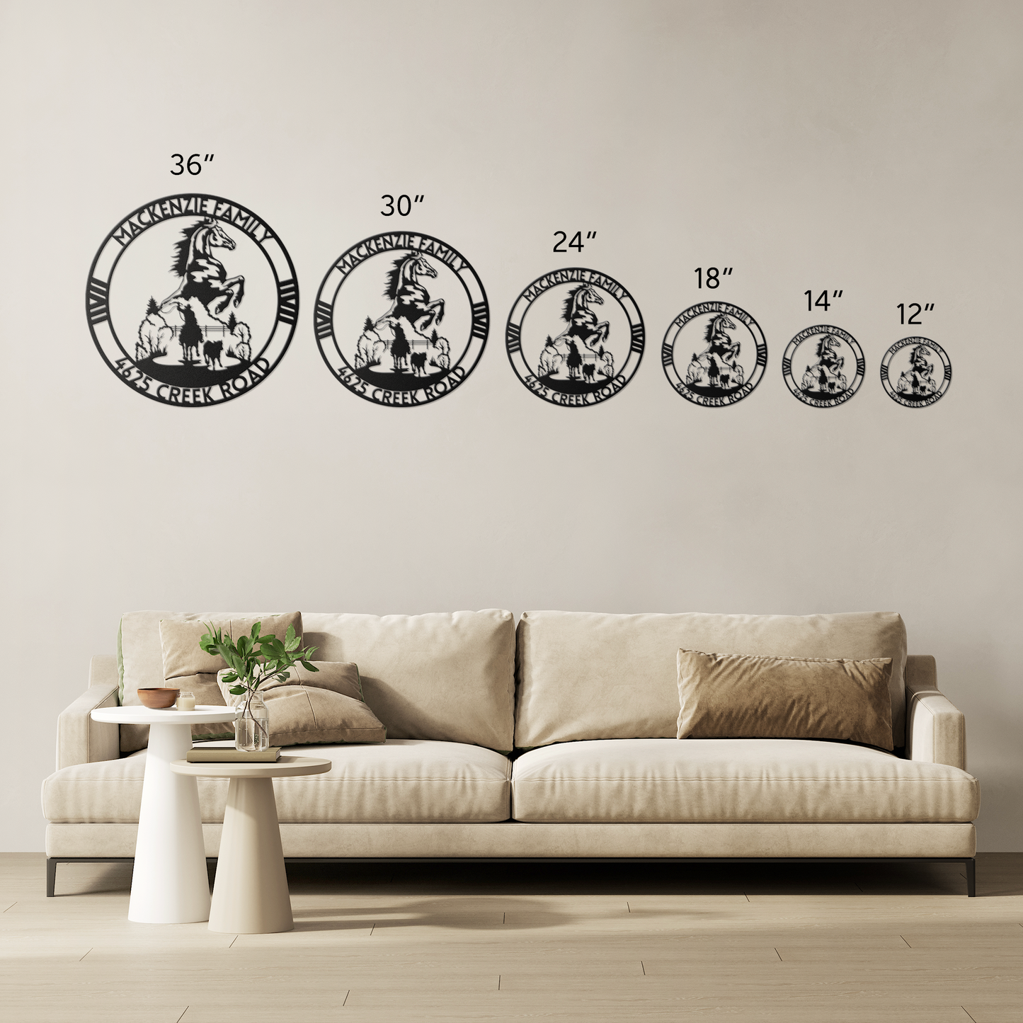 Custom Metal Hobby Horse Wall Art - Personalized Family Name & House Number Sign, Rustic Farmhouse Decor