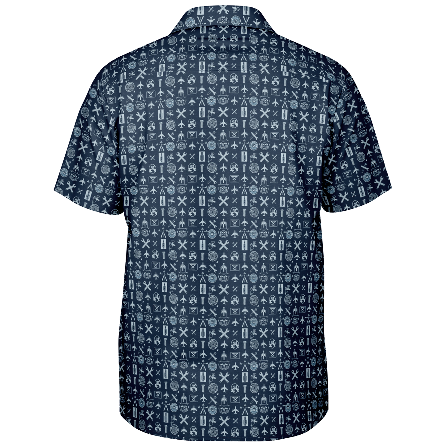 Spread Collar Short Sleeve Button-Down Shirt Aircraft Mechanics- AOP