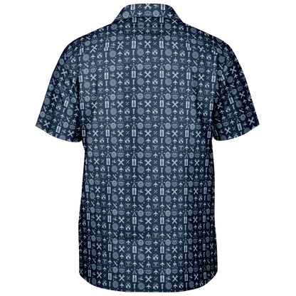 Spread Collar Short Sleeve Button-Down Shirt Aircraft Mechanics- AOP